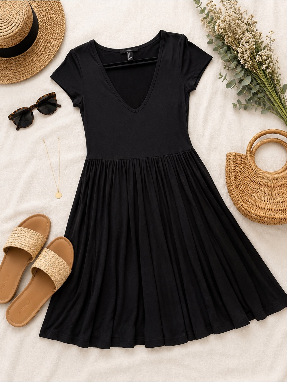 Black Short Sleeve V-Neck Fit & Flare Dress NWT Size Small